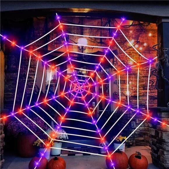 Halloween Spider Web Lights Decoration 12Ft Lighted Spider Web Giant Halloween - Picture 1 of 7